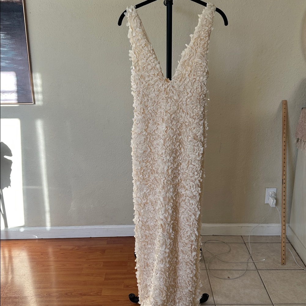 HOUSE OF CB CARENA CREME PLUNGE FLORAL‎ APPLIQUÉ MAXI DRESS size S NWOT - Picture 7 of 12